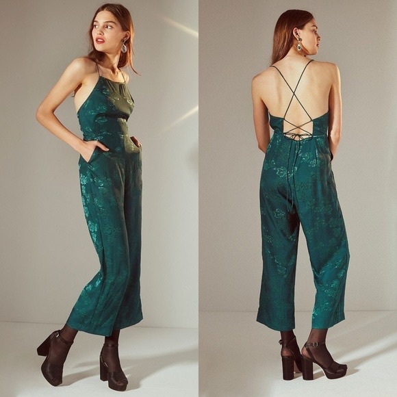 Red UO Lily Leopard Jacquard Lace-Up Jumpsuit - Picture 2 of 4